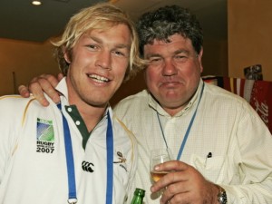 PARIS, FRANCE - 20 October 2007, Schalk Burger and his dad Schalk Snr during the Springboks victory celebration at their hotel in Paris, France. Photo by Tertius Pickard / Gallo Images