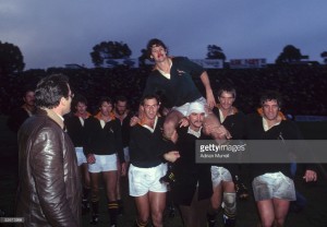 PORT ELIZABETH, SOUTH AFRICA - JUNE 28: Morne Du Plessis the Springbok Captain, is carried from the field following his sides' victory during the Third Test Match between South Africa and the British Lions at the Boet Erasmus Stadium on June 28, 1980 in Port Elizabeth, South Africa. (Photo by Adrian Murrell/Getty Images) *** Local Caption *** Morne Du Plessis
